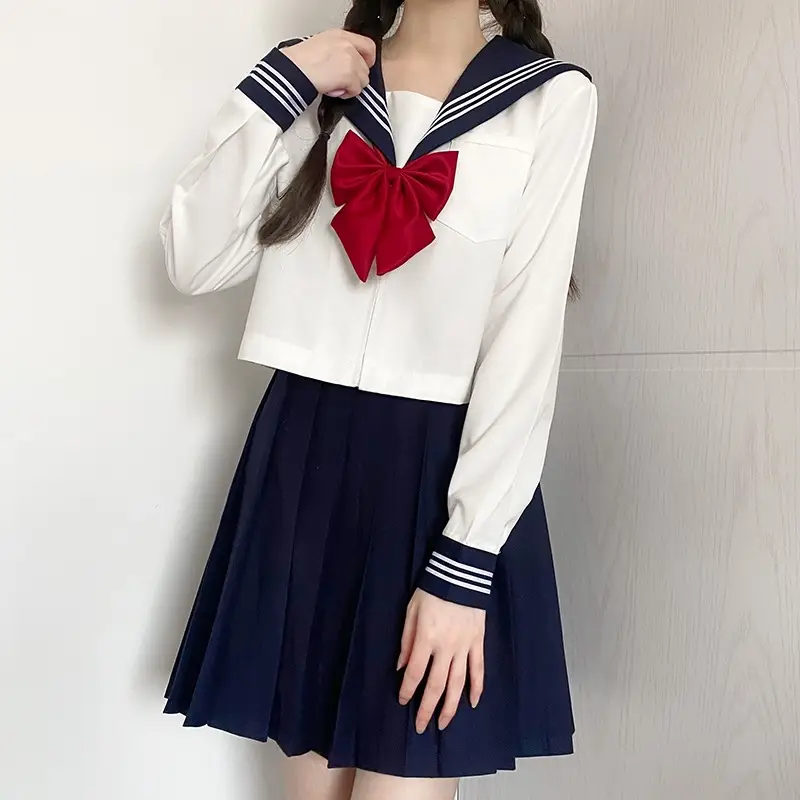 Japanese Sailor Suit Short Sleeve White with Red Bow - Image 5