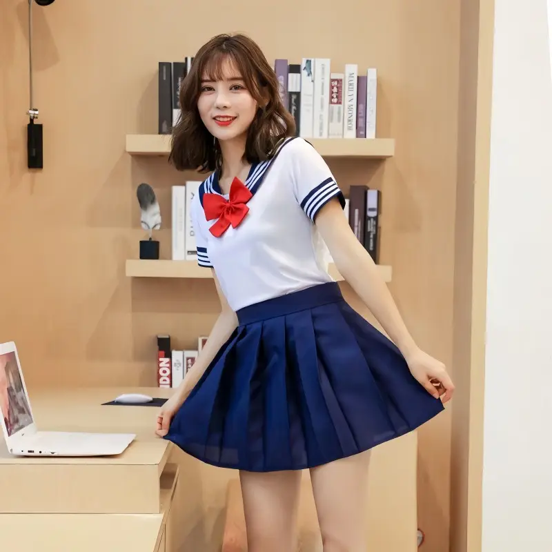 Japanese Sailor Suit Short Sleeve White with Red Bow - Image 6