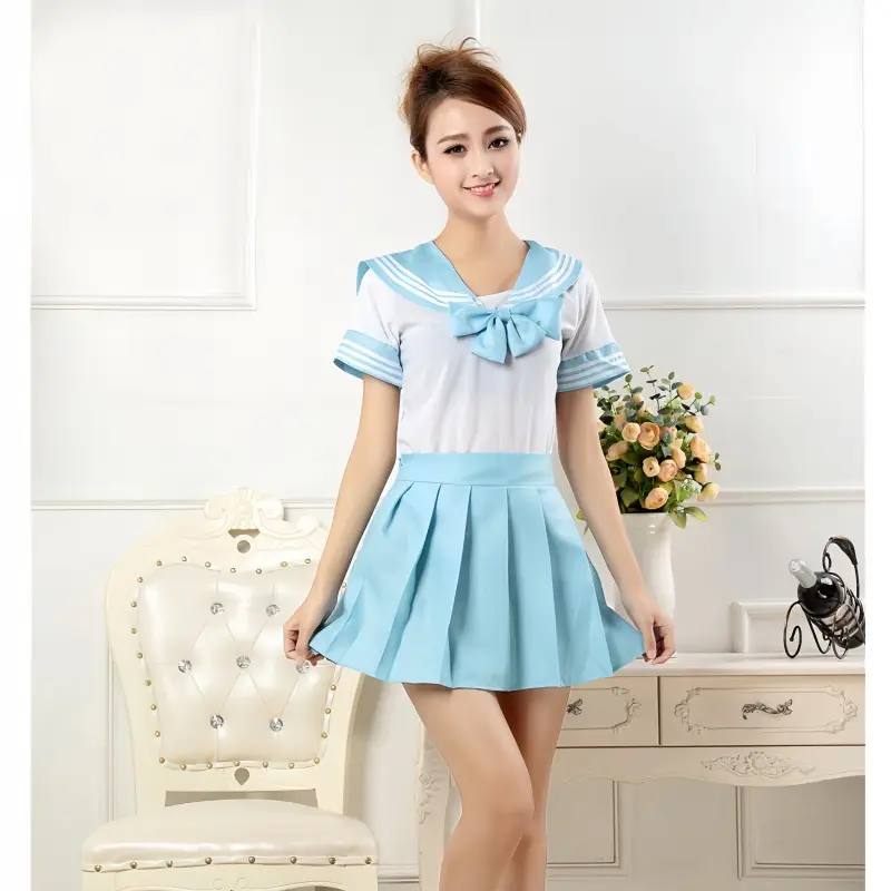 Japanese Sailor Suit Short Sleeve White with Red Bow - Image 8