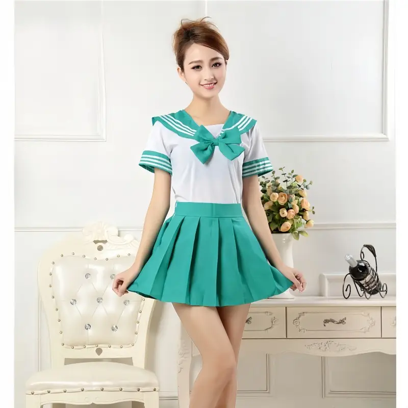 Japanese Sailor Suit Short Sleeve White with Red Bow - Image 9