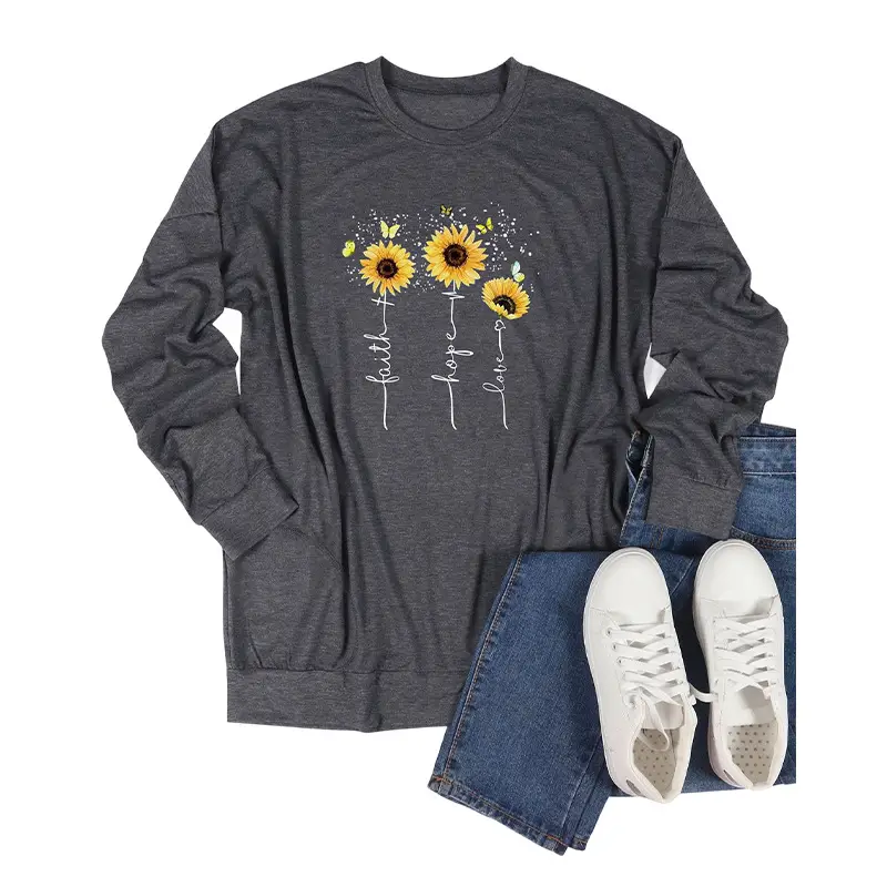 Black Sunflower Print Long Sleeve T-Shirt with Belt - Image 2