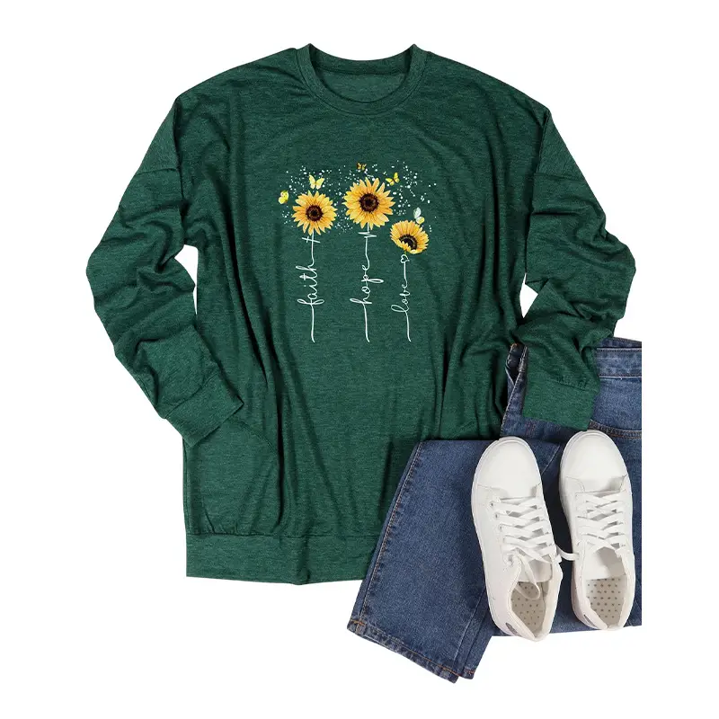 Black Sunflower Print Long Sleeve T-Shirt with Belt - Image 3