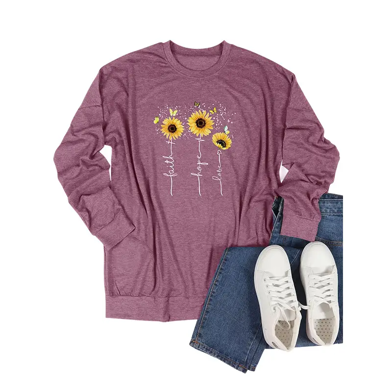 Black Sunflower Print Long Sleeve T-Shirt with Belt - Image 4
