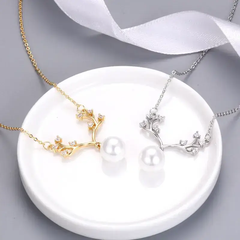 Gold Pearl Clavicle Necklace for Women - Image 3