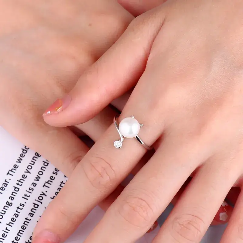 Adjustable Pearl Ring for Women Gold Silver Adjustable