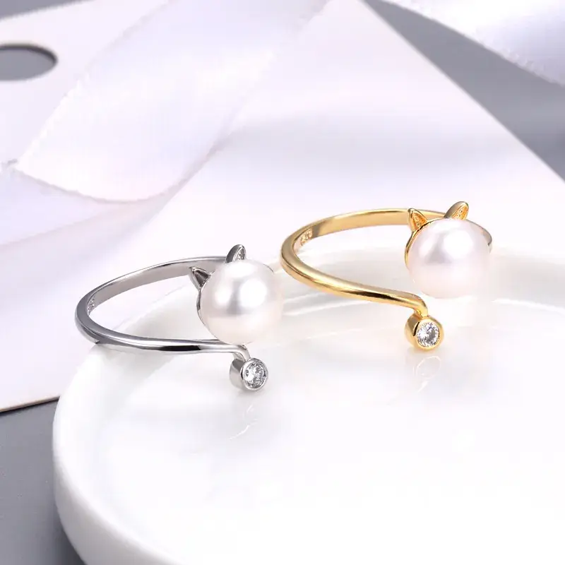 Adjustable Pearl Ring for Women Gold Silver Adjustable