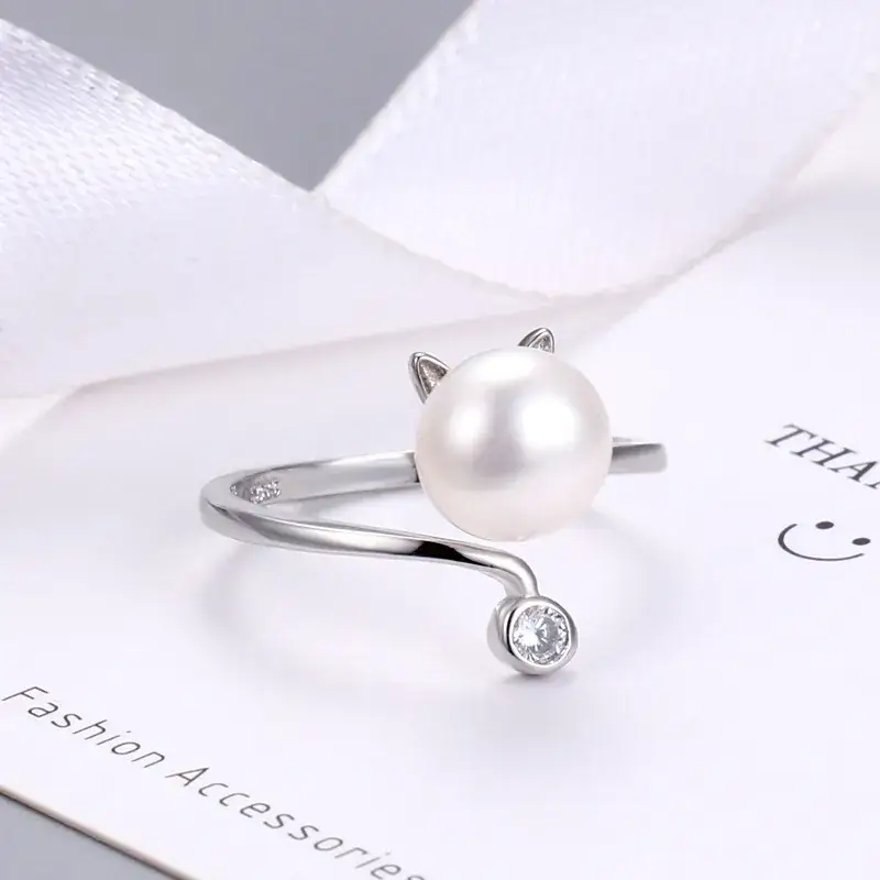 Adjustable Pearl Ring for Women Gold Silver Adjustable