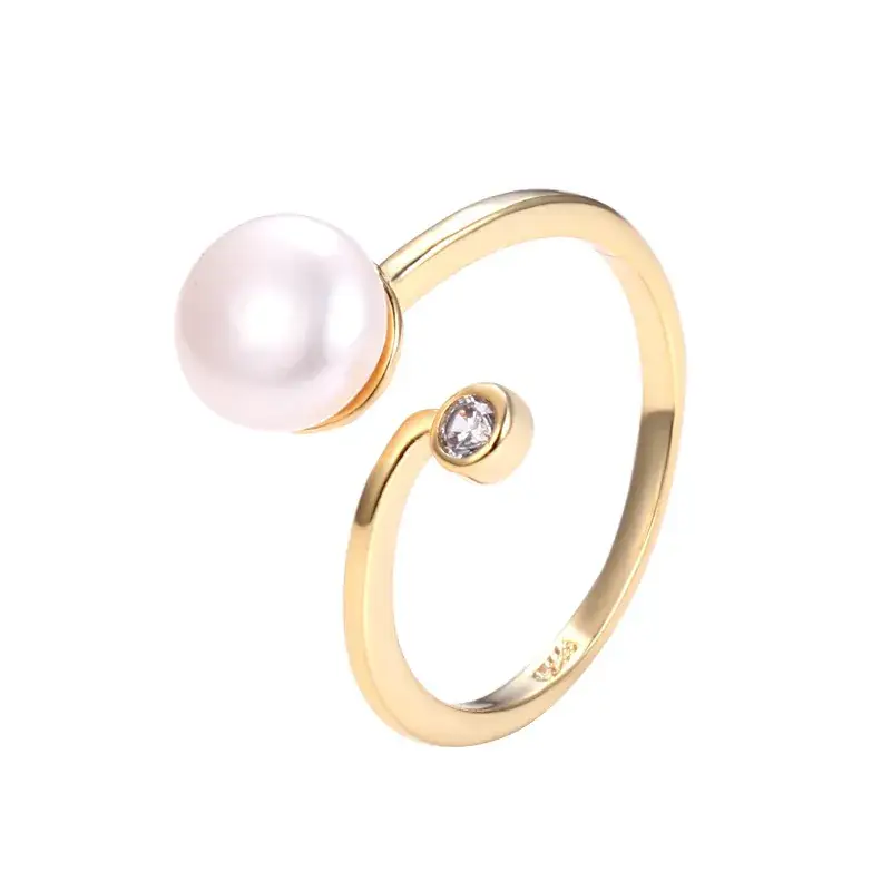 Adjustable Pearl Ring for Women Gold Silver Adjustable