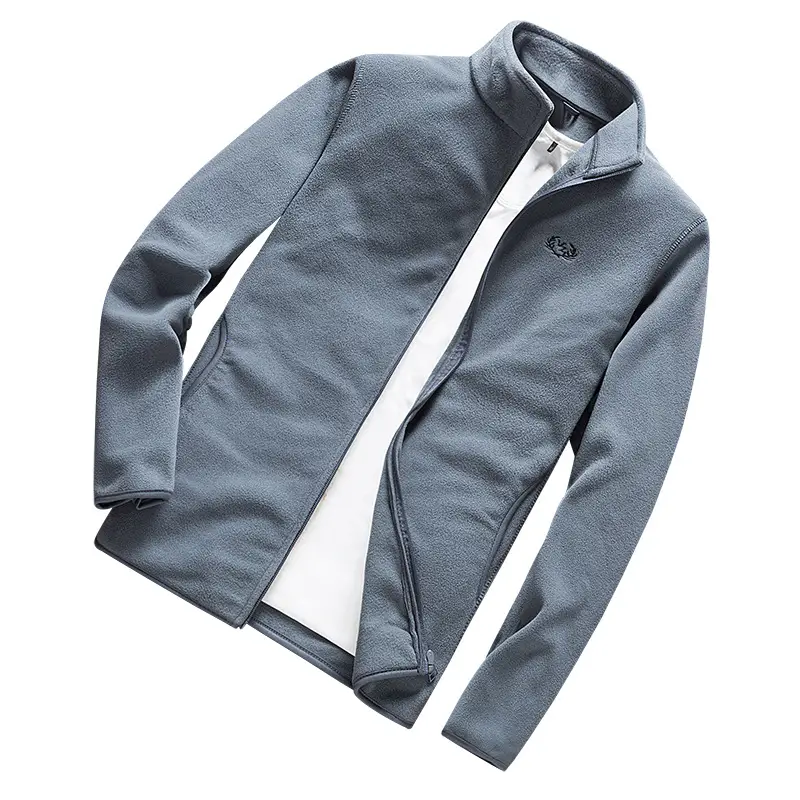 Men's Olive Green Fleece Zipper Jacket with Vertical Collar - Image 10