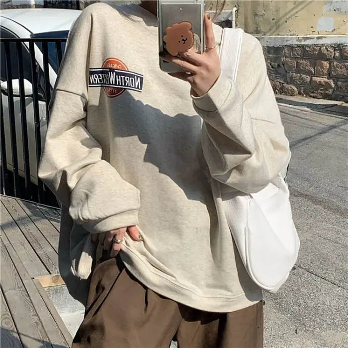 Women Long Sleeve Grey Sweatshirt with Logo 2025 - Image 5
