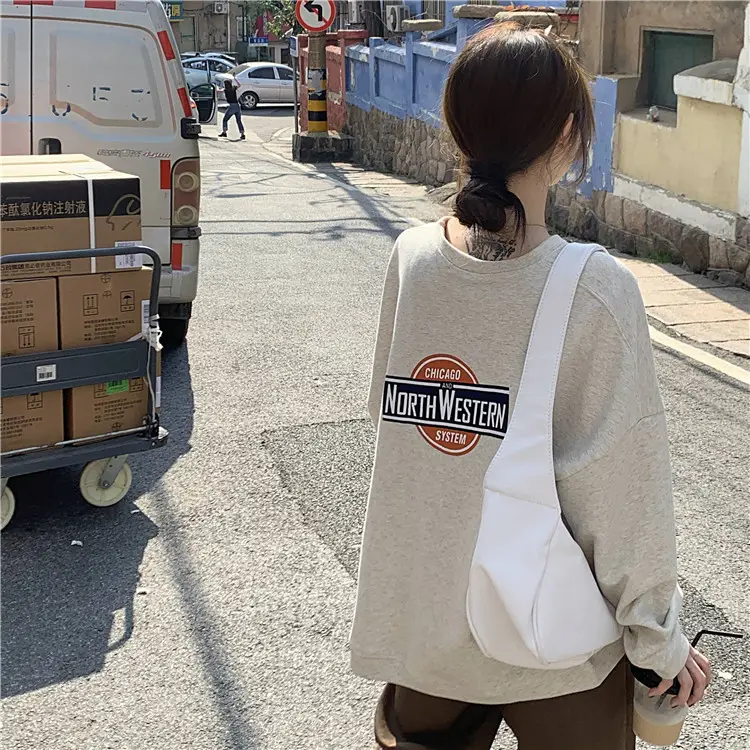 Women Long Sleeve Grey Sweatshirt with Logo 2025 — feature 10
