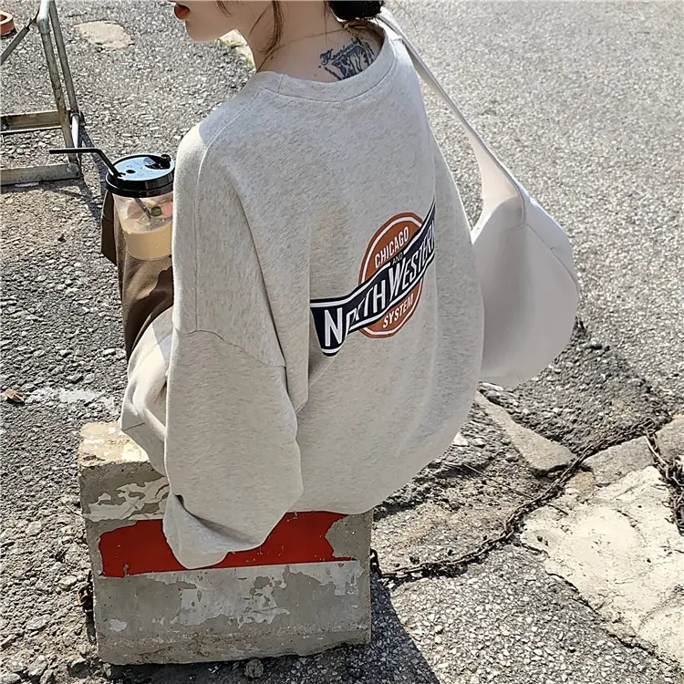 Women Long Sleeve Grey Sweatshirt with Logo 2025 — feature 12