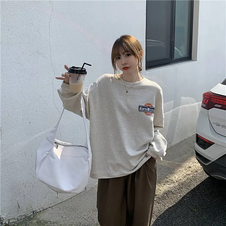 Women Long Sleeve Grey Sweatshirt with Logo 2025 — feature 13