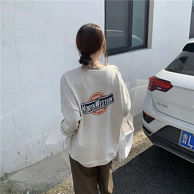 Women Long Sleeve Grey Sweatshirt with Logo 2025 — feature 14