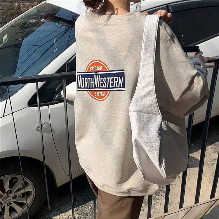 Women Long Sleeve Grey Sweatshirt with Logo 2025 — feature 16