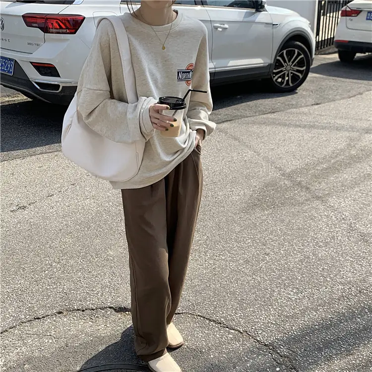 Women Long Sleeve Grey Sweatshirt with Logo 2025 — feature 18