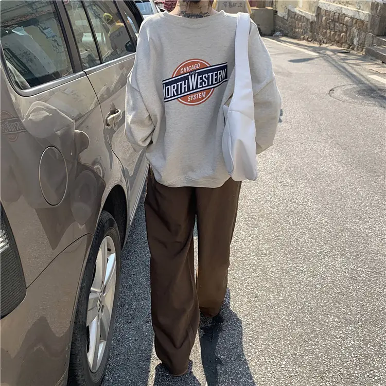 Women Long Sleeve Grey Sweatshirt with Logo 2025 — feature 19
