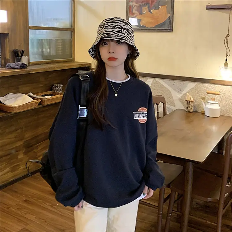 Women Long Sleeve Grey Sweatshirt with Logo 2025 — feature 21
