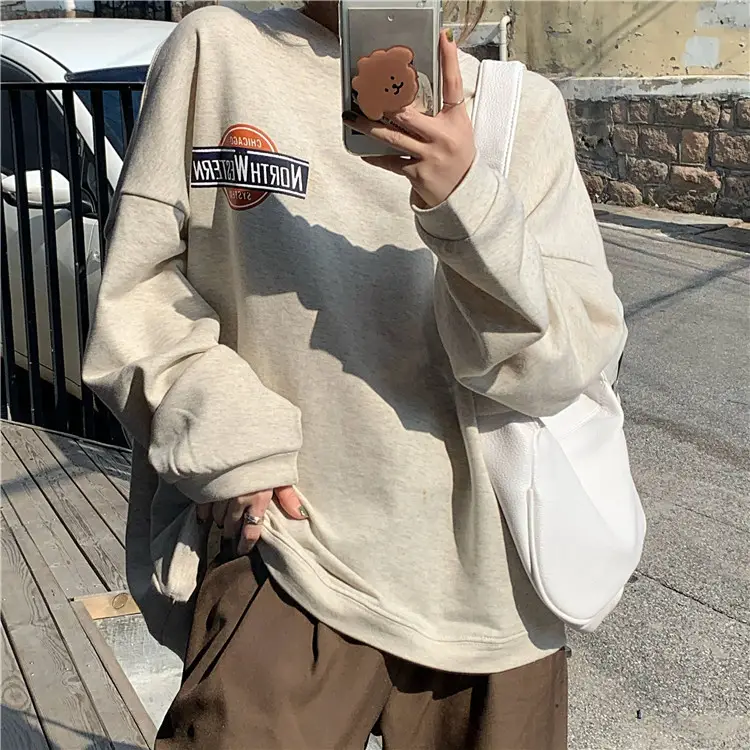 Women Long Sleeve Grey Sweatshirt with Logo 2025 — feature 6