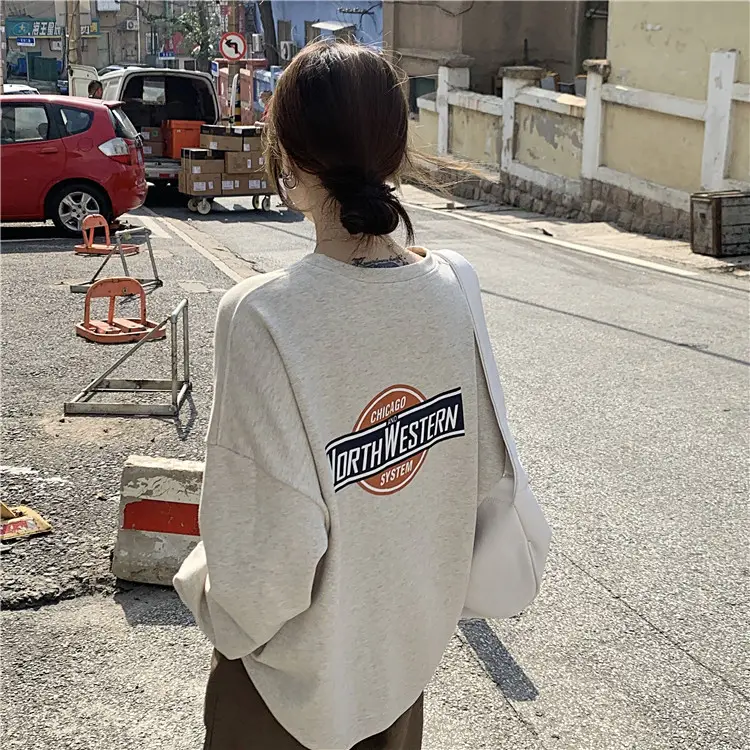 Women Long Sleeve Grey Sweatshirt with Logo 2025 — feature 7