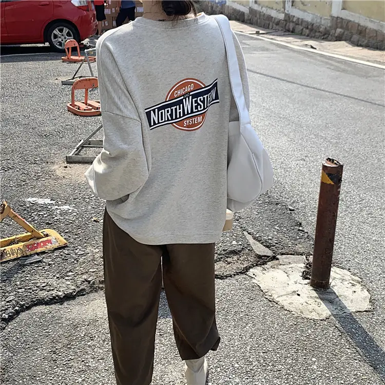 Women Long Sleeve Grey Sweatshirt with Logo 2025 — feature 8