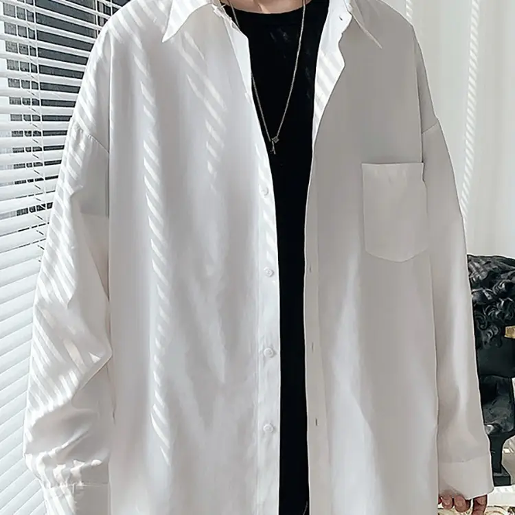 White Fat Japanese Style Long Sleeve Shirt for Men