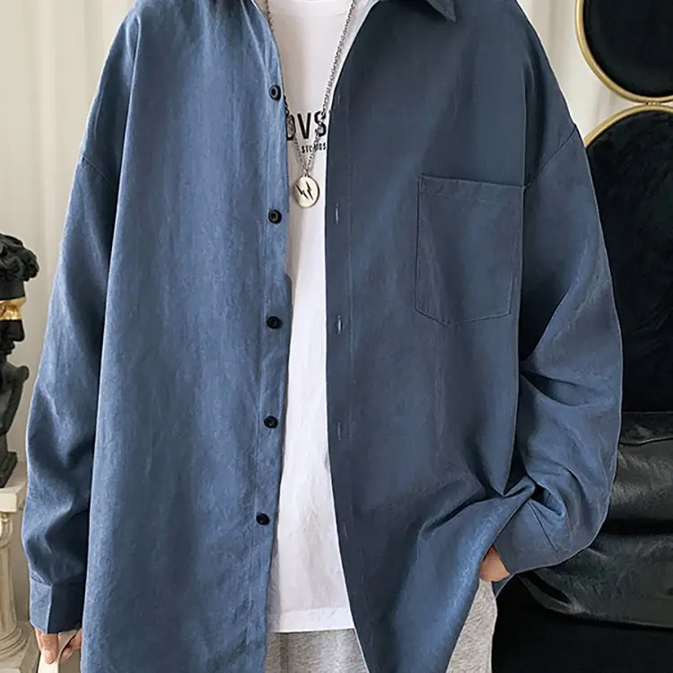 White Fat Japanese Style Long Sleeve Shirt for Men
