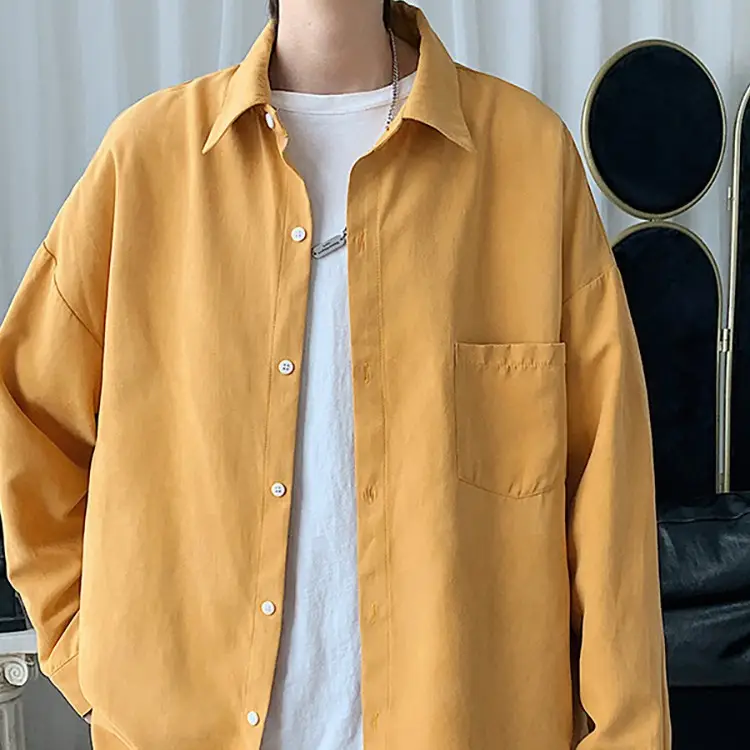 White Fat Japanese Style Long Sleeve Shirt for Men