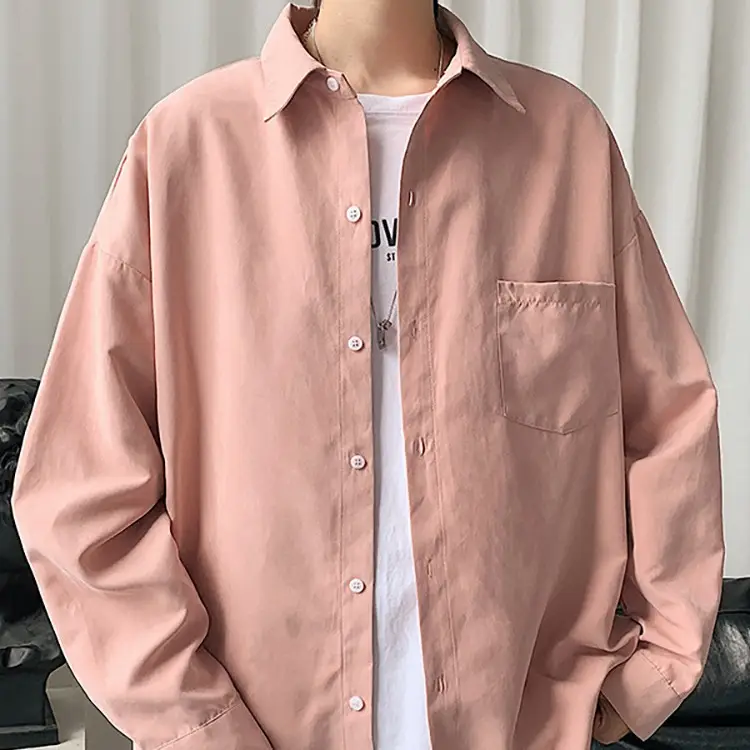 White Fat Japanese Style Long Sleeve Shirt for Men