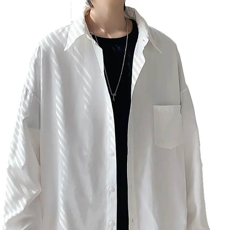 White Fat Japanese Style Long Sleeve Shirt for Men