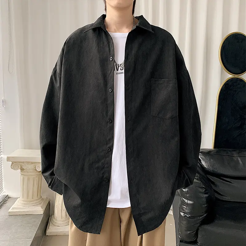 White Fat Japanese Style Long Sleeve Shirt for Men