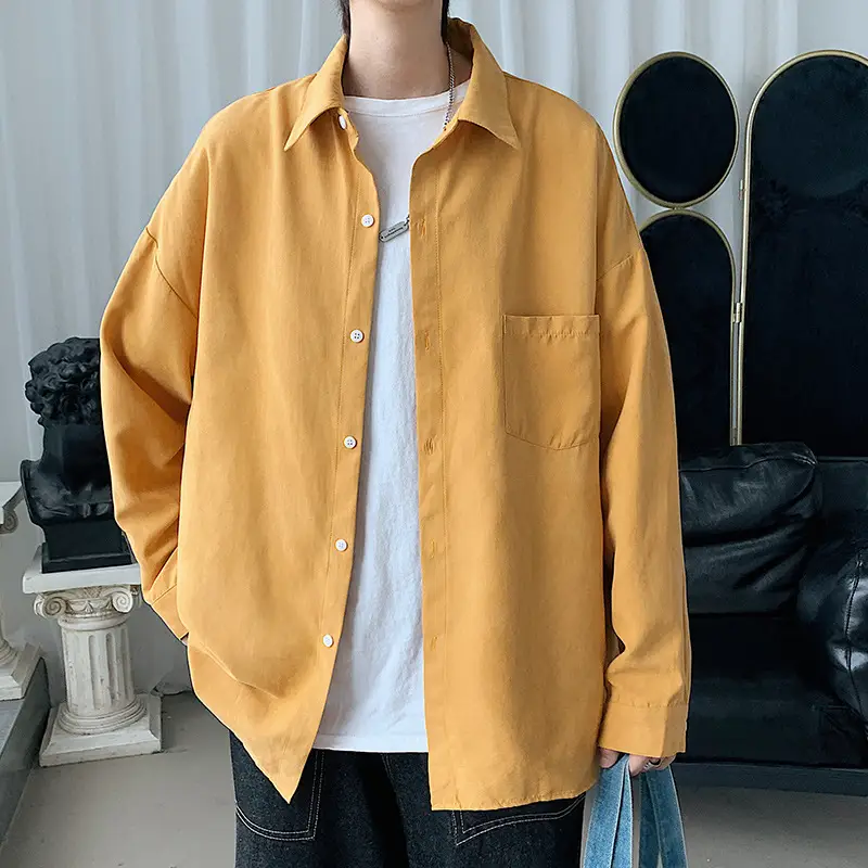 White Fat Japanese Style Long Sleeve Shirt for Men