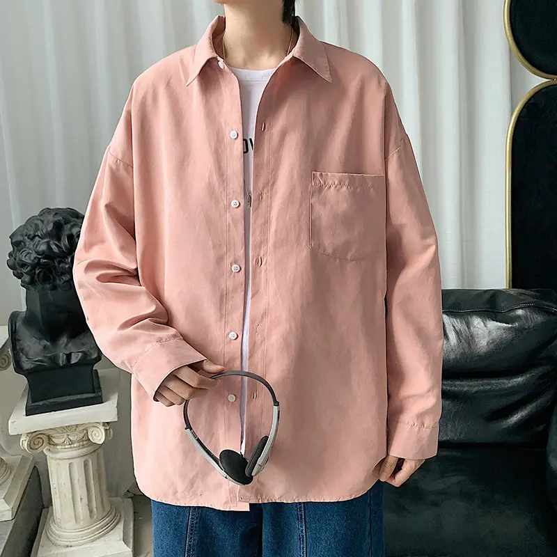 White Fat Japanese Style Long Sleeve Shirt for Men