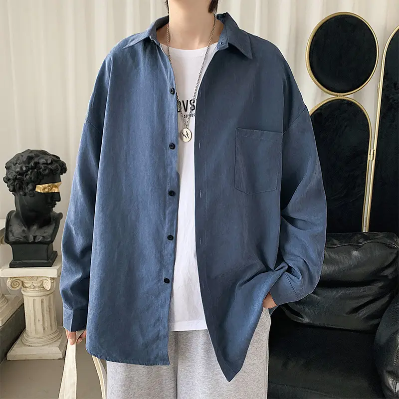 White Fat Japanese Style Long Sleeve Shirt for Men
