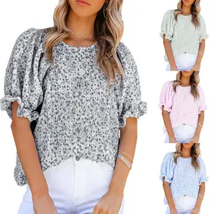 Women's Green Cotton T-Shirt U-Neck Short Sleeve — feature 3
