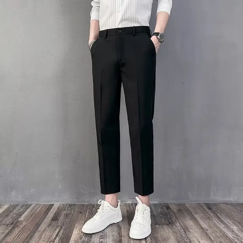 Men's Slim Fit Western Pants Black Cropped Business Casual - Image 13