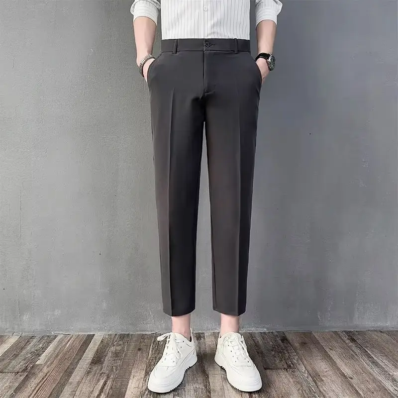 Men's Slim Fit Western Pants Black Cropped Business Casual - Image 14