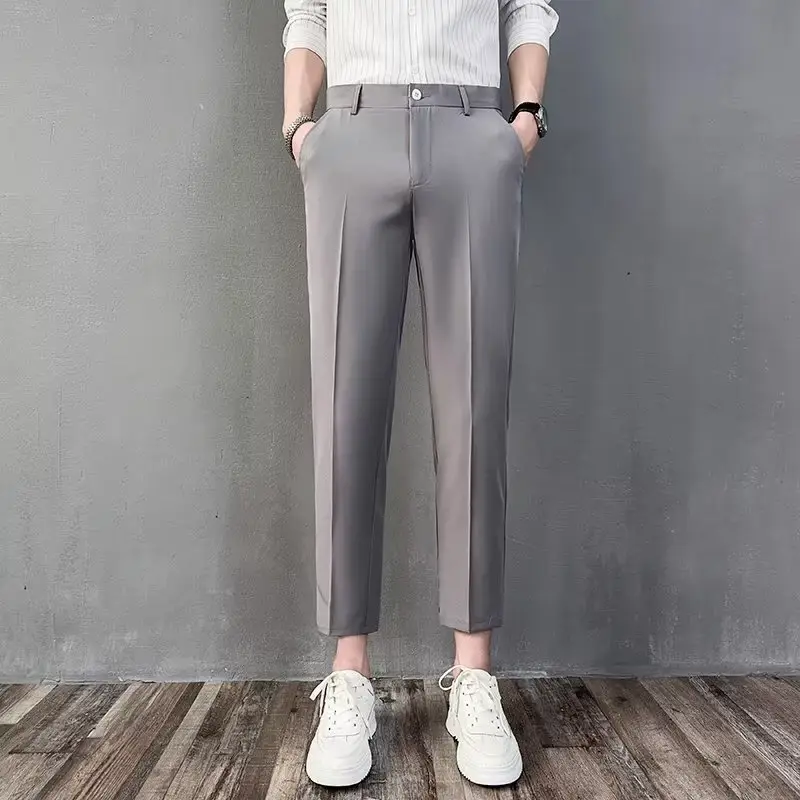Men's Slim Fit Western Pants Black Cropped Business Casual - Image 4