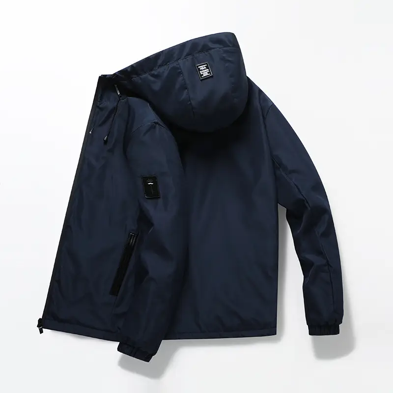 Men's 2021 Hooded Jacket Navy Blue Solid Color - Image 8