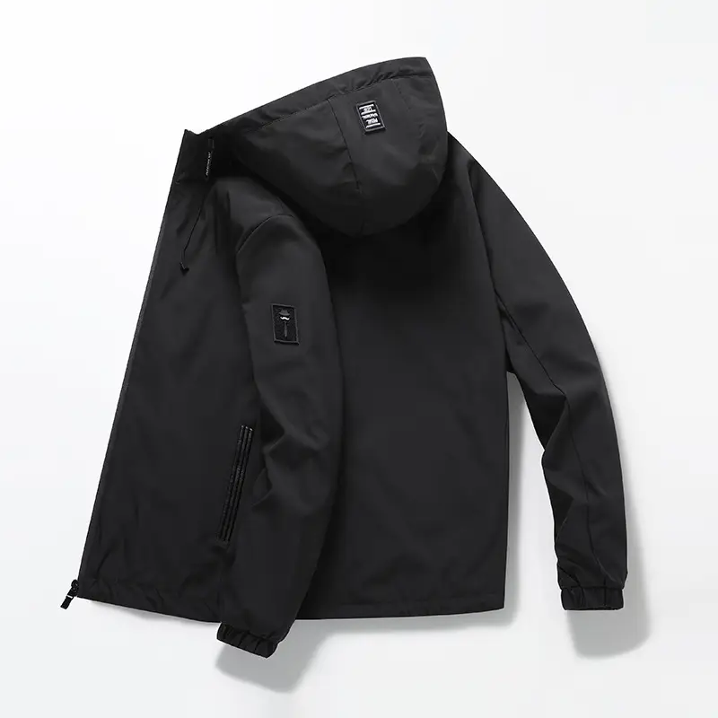 Men's 2021 Hooded Jacket Navy Blue Solid Color - Image 4