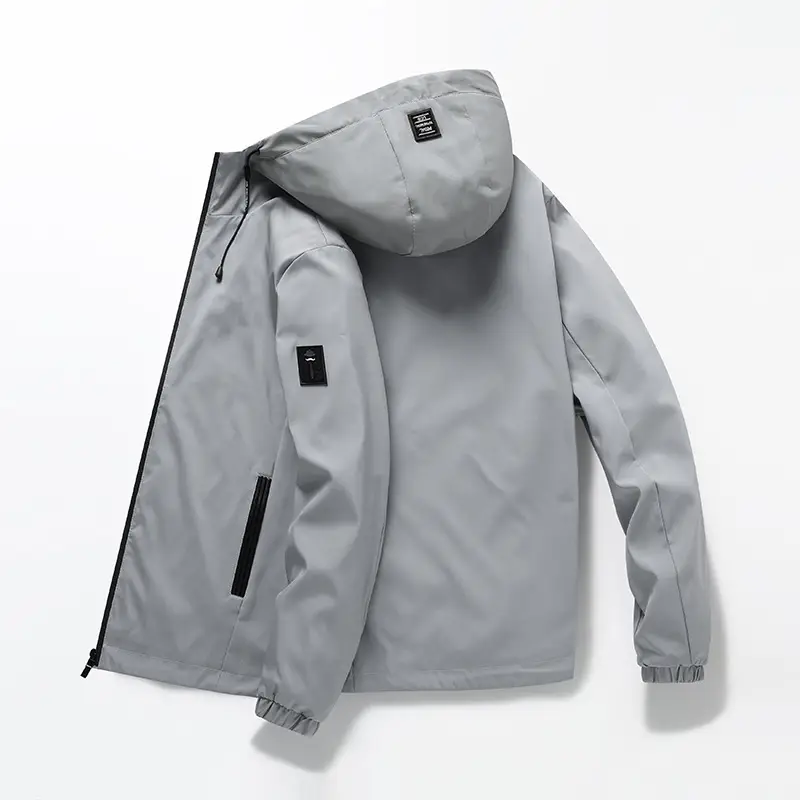 Men's 2021 Hooded Jacket Navy Blue Solid Color - Image 7