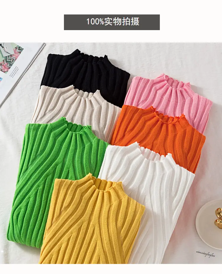 Pink Long Sleeve Knitted Turtleneck Shirt for Women — feature 11