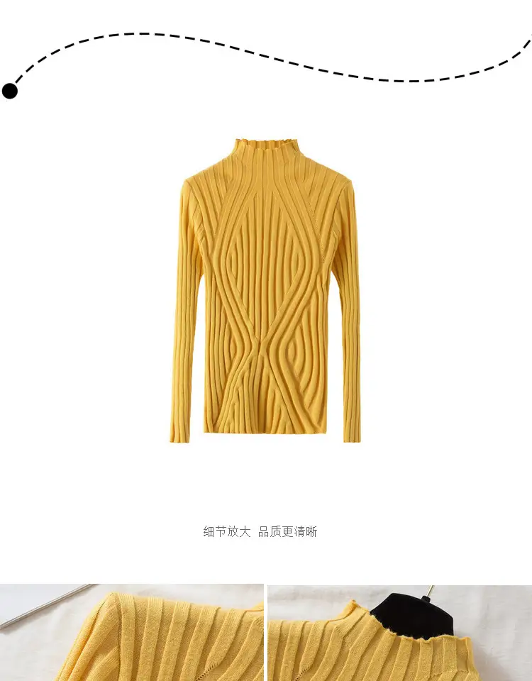 Pink Long Sleeve Knitted Turtleneck Shirt for Women — feature 14