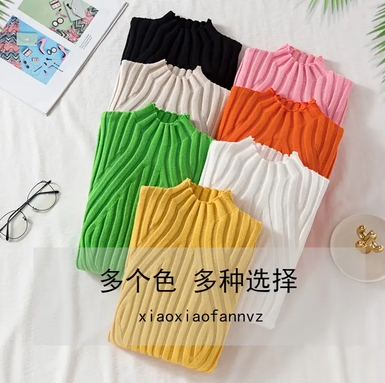 Pink Long Sleeve Knitted Turtleneck Shirt for Women — feature 16