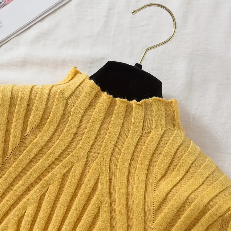 Pink Long Sleeve Knitted Turtleneck Shirt for Women — feature 19