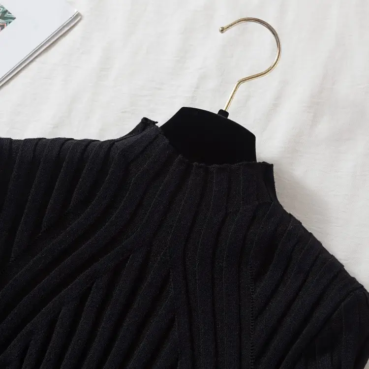 Pink Long Sleeve Knitted Turtleneck Shirt for Women — feature 25