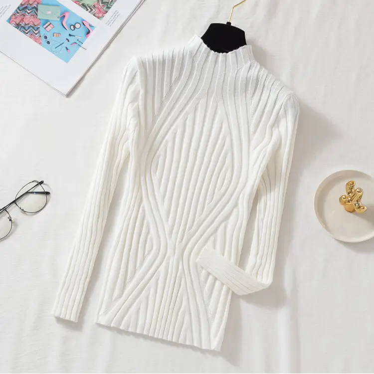 Pink Long Sleeve Knitted Turtleneck Shirt for Women — feature 26