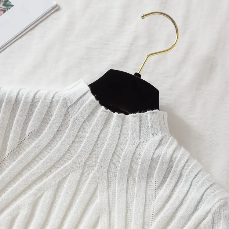 Pink Long Sleeve Knitted Turtleneck Shirt for Women — feature 27