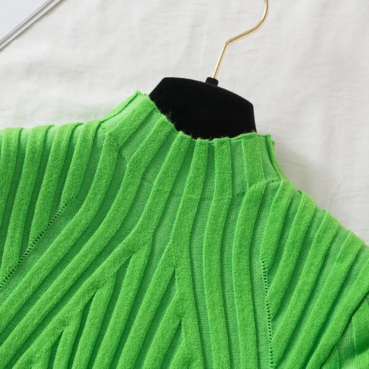 Pink Long Sleeve Knitted Turtleneck Shirt for Women — feature 36