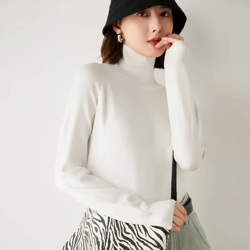Women Pink Turtleneck Sweater Long Sleeve Knitwear